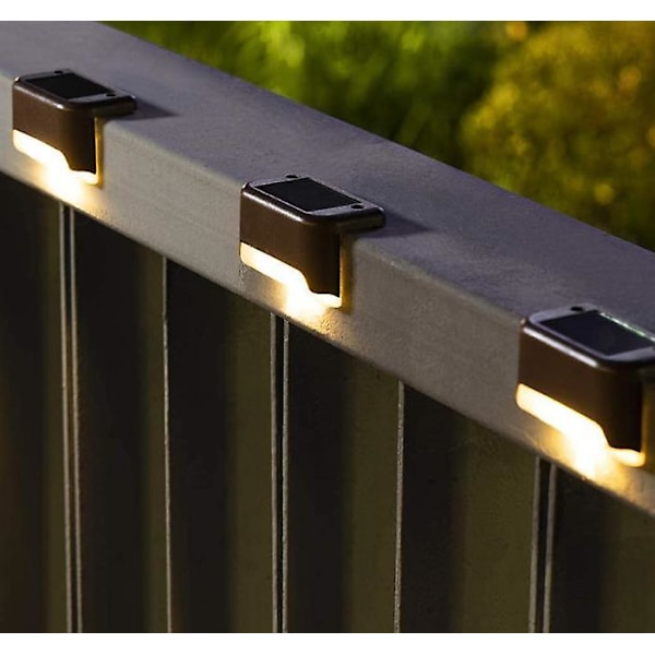 Aurinkoportaiden valot 4 kpl, LED-vedenpitävät aurinkoaidan valot (musta kuori - valkoinen valo)