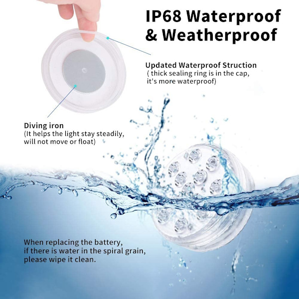 Dykljus LED med sugkoppsmagnet Pool Fiskbadkar Badkar Landskap Fontändamm Undervattenspoolvaslampa (1 stycke kontroll + 1 stycke ljus)
