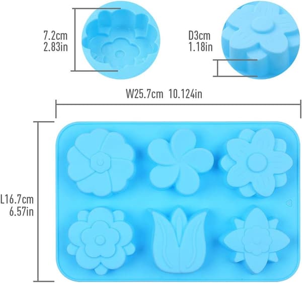 6- form av silikonblommor, 3 st blandade set, Daisy- form - 6 blomstilar