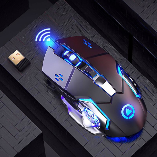 Trådløs Gaming Mus RGB Bakgrunnsbelyst, Oppladbar, 6 Programmerbare Knapper (Svart sølv)