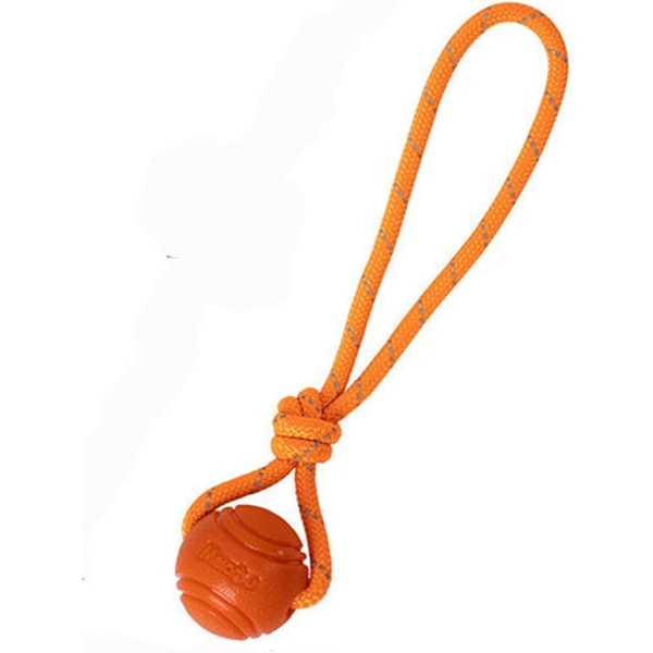 Hundboll, tuggleksak, oförstörbar, med snöre, interaktiv, solid, gummi, för stor storlek, orange-L