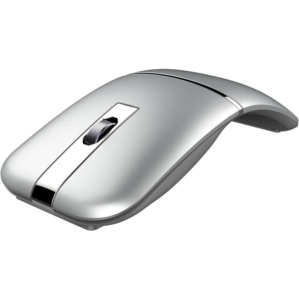 Silver trådlös Bluetooth Arc Mouse för bärbar dator Laddbar tyst hopfällbar datormus Ultratunn höger-/vänsterhands USB-A-dongel, 3 DPI för stationär tra