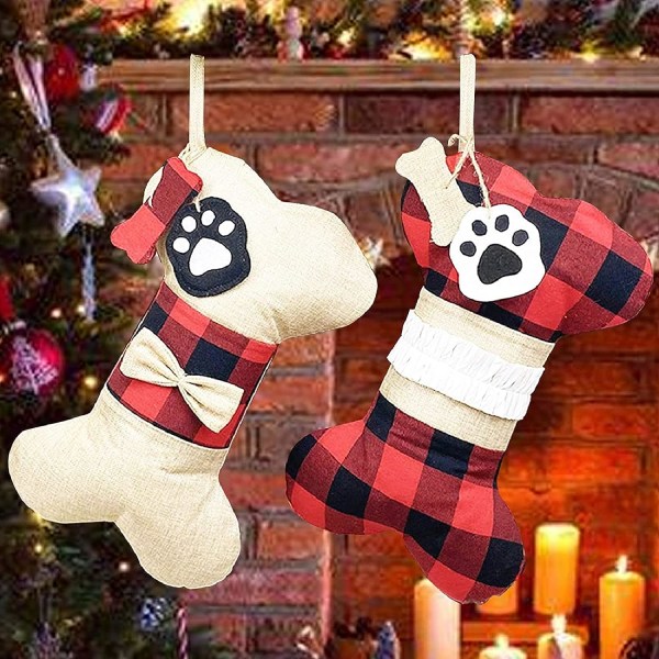 2 stk. Julestrømper Buffalo Plaid Julestrømper Stor Bein Form Strømpe for Juledekorasjoner
