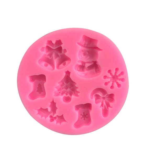 Juletre Snømann Jingle Bells Sokker Snøfnugg Flytende Silikonform for Håndverk Dekorasjonsmodell (Rosa)