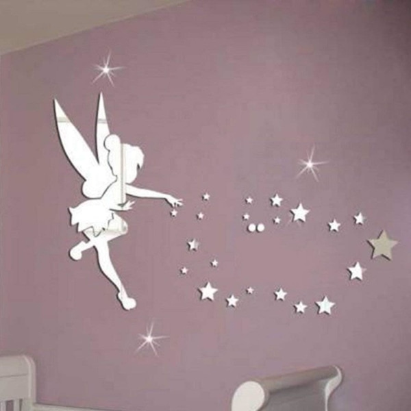 Spegelväggklistermärke Akryl Dekorativ spegel Tinkerbell-väggklistermärken Hemdekorationer, Angel Mirror Stars