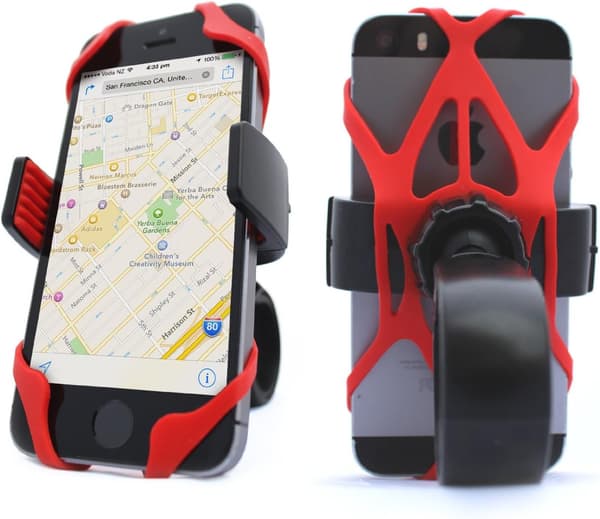 Telefonholder Grip Tether Rem Gummisilikone Sikkerhedsbånd - Cykel, Reservedele - Elastisk X Web Grip (Sort & Rød) 2-pak