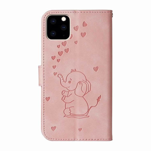 Iphone 11 phone case, Lovely Elephant Love Heart tecknat mönster med kortplats, fällbart stativ, magnetiskt cover, kompatibelt för Iphone 11 Pink