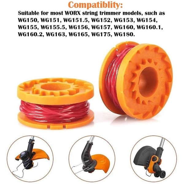 Worx Wa0010 Ersättning Trimmer Spool Line Ersättning Spool Line För röjsaxar Trädgårdsredskap Tillbehör 4 delar