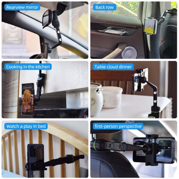 Ny Multifunksjonell 360° Bakspeil Bil Mobiltelefonholder og GPS Holder Universal Roterbar Bil Mobiltelefonholder, Mobiltelefonholder (Grønn)
