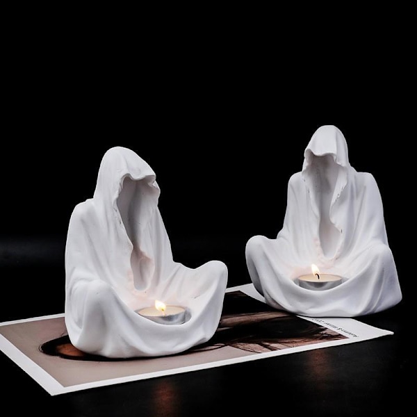 Ghost Wizard Ljusstake，Kreativa gåvor，Kreativa prydnadsföremål，Halloween Spooky Party Atmosfär Dekoration vit