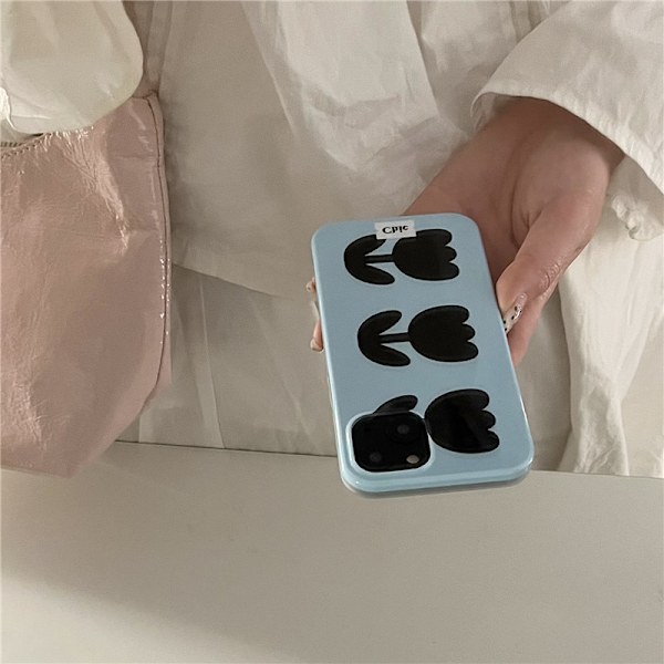 iPhone 13- case med inbyggt skärmskydd, blommönster för flickor, kvinnor, stötsäkert case för hela kroppen för iPhone 13 6,1 tum Blue Tulip