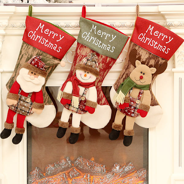 3 par julklappsgodispåsar julpynt hänge stora julstrumpor julpynt 29*49cm