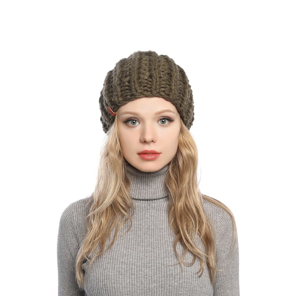 Ren färg stickad cap barn vinter set cap fortfarande varm cap (grön)