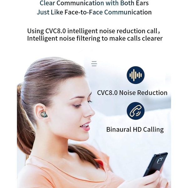 Trådlösa Bluetooth 5.1 hörlurar med mikrofon, trådlös IPX7 vattentät sport trådlös med ENC brusreducering för Android och iOS (svart)