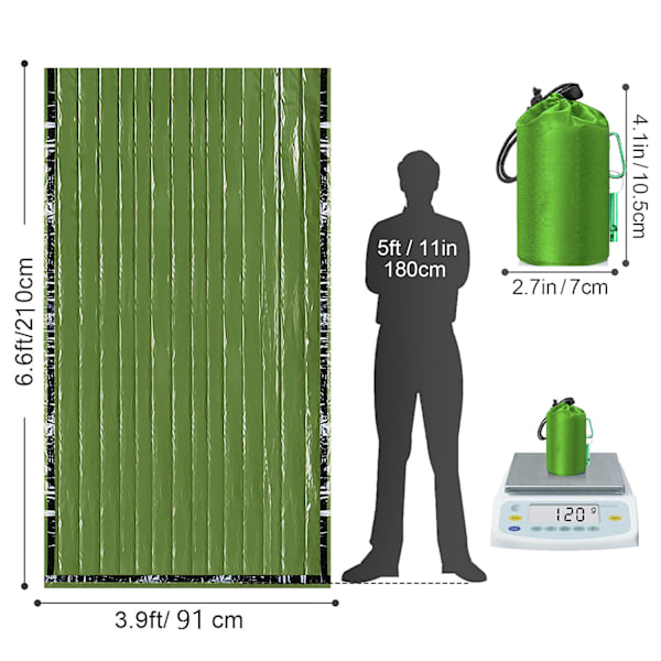 Nödsovsäck Lätt överlevnadssovsäck, multifunktionell livräddningsutrustning för vandring, camping, utomhuslivräddningsutrustning A green