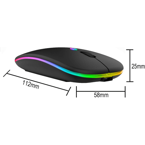 Uppladdningsbar trådlös mus, Bluetooth mus, två lägen (BT 5.1+2.4G trådlös) Ultratunn/tyst (800-1200-1600), med USB kabel, trådlös mus för PC/bord