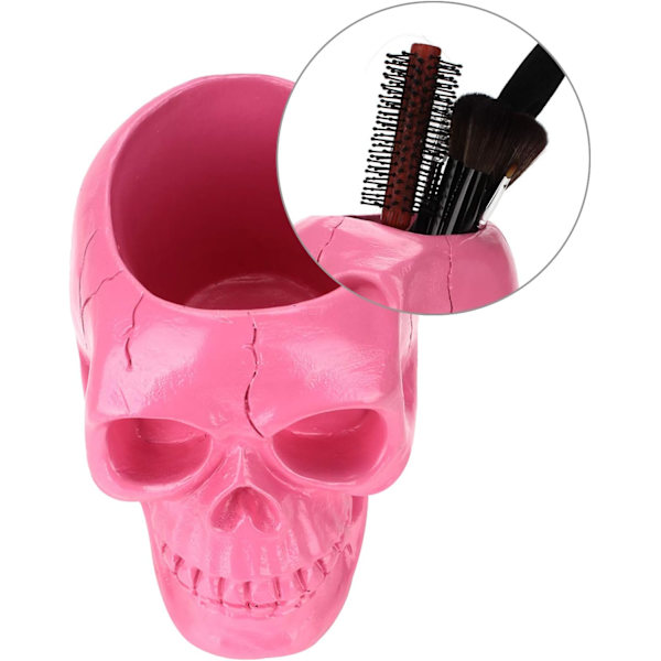 Skull Pennhållare Cup Skull Makeup Borsthållare Desktop Blomkruka Harts Skeletthuvud Skrivbordspapper Pins Organizer för hemkontorsdekoration Dre