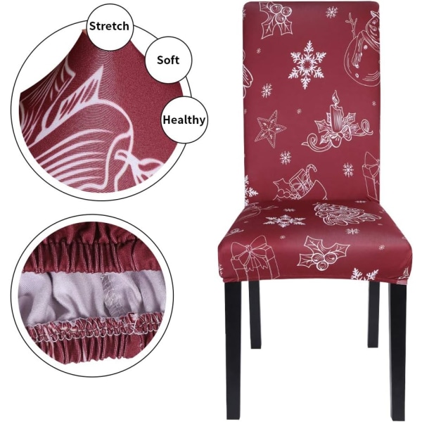 Julmatsalsöverdrag Set om 2, Stretch Xmas Parsons Chair Slipcovers Sätesskydd Tvättbar Spandex Köksstolsöverdrag för matsal,Chr
