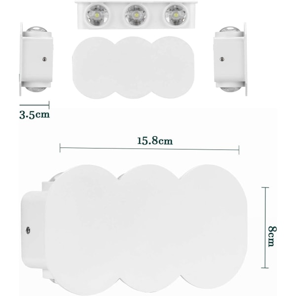6W LED Innendørs Vegglampe, Moderne Rektangulær Opp Ned Spot Vegglampe, Aluminium Veggbelysning 6000K Kaldt Hvitt Lys, Hvit