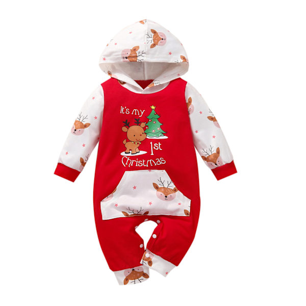 Min Første Jul Baby Pige Dreng Sæt Bil Lastbil Langærmet Lomme Hætte Romper Jumpsuit Jule Heldragt Tøj (6-9 Måneder)
