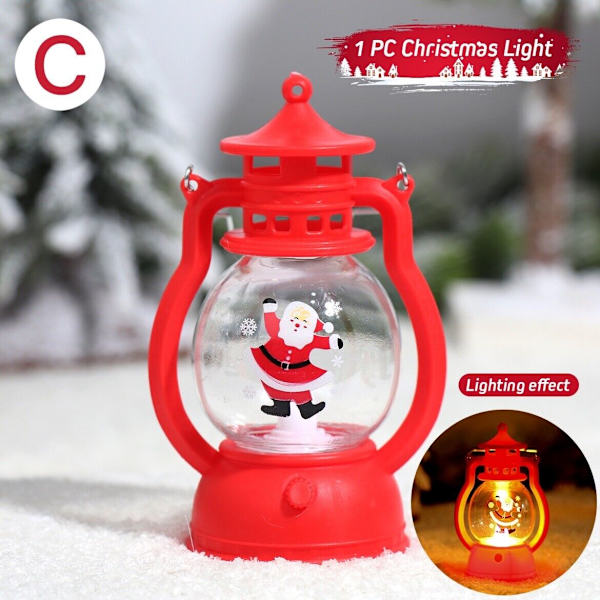 Jul Led Lantern Light Batteridriven Julgran Jultomte Decor，C röd