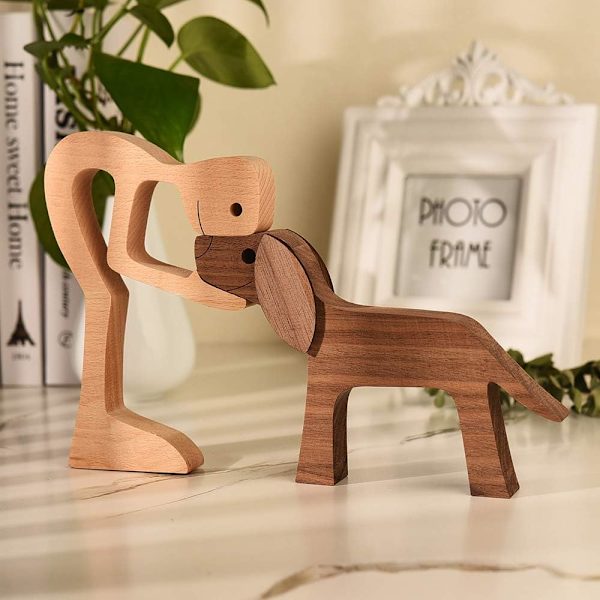 Graverad trä Kvinnor Hund Skulptur Ornament, Hemmakontor Trä Hund Skulptur Dekoration Träsnideri Dekoration - Kreativa trähantverk Gåvor
