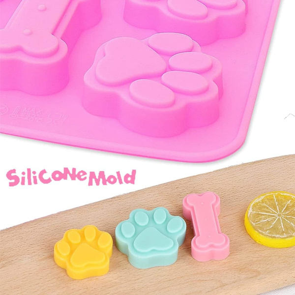 Silikone Hvalpeforme, Hunde Pote- og Knogleforme, Isterningeform, Gelé, Småkager, Chokolade, Slikforme, Mikrobølgeovn, Fryser, Opvaskemaskine Sikker, Pink og B