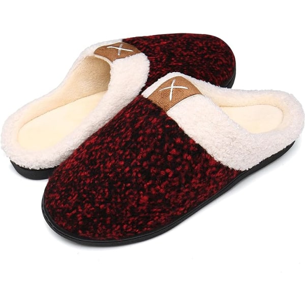 Damtofflor Memory Foam Comfort Fuzzy plyschfoder Slip On Hemmaskor Inomhus Utomhus (röd, 11-12)