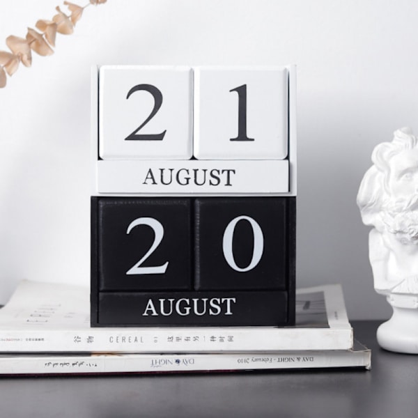 Träskrivbordskalender 2022-2023, evigt dagligt blockkalender Månad Datumvisning för lantgårdskontor rustika dekorationer (vit)