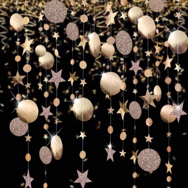 4m Champagne Guld Fest Dekorativ Prick Flora Glimt Stjärnor Hängande Sash Stjärnor Banner Bakgrund Förlovning/Födelsedag/Bröllop/ Baby Shower