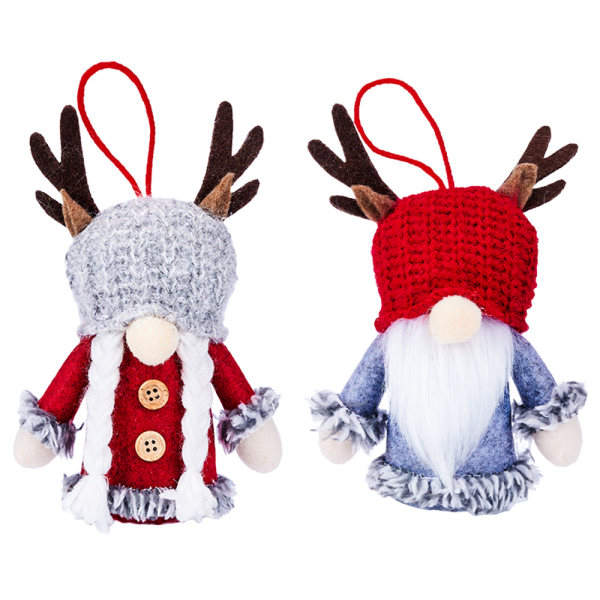 2 st dekorationsartiklar de Noël tricotée en bois de cerf chapeau avec lampe pendentif en bois de cerf poupée pendentif en petit arbre