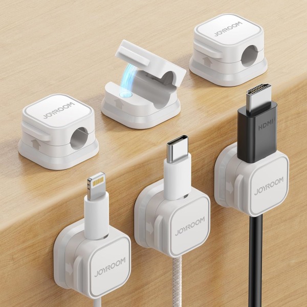 6 Pack Magnetic Cable Clips [Cable Smooth Adjustable] Cord Holder, Under Desk Cable Management, JOYROOM Adhesive Wire Holder Keeper Organizer white