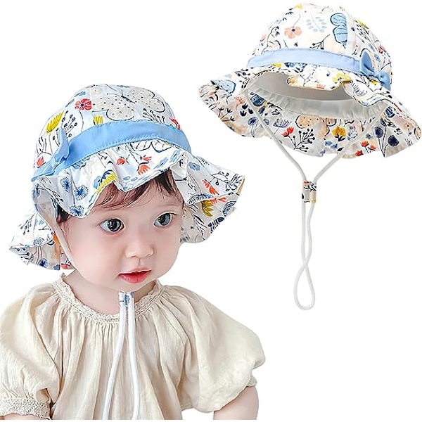 Solhatt for babyjenter med UPF 50+ beskyttelse, justerbar utendørs strandhatt for babyjenter, gutter, småbarn og barn