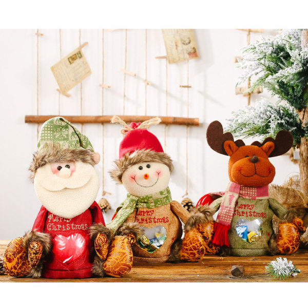 3ST Presentpåsar Dragsko Påse Party red Julklappsväska Candy Dragee Bag Jultomten, julälg, julsnögubbe，Väska med dragkedja i linne