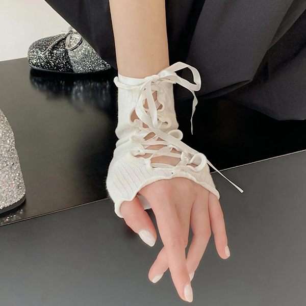 Y2k Fingerlösa Handskar DIY Armband Elastisk Mesh Ärmar Lolita Jk Gothic Cosplay Ärm Kläder Tillbehör vit