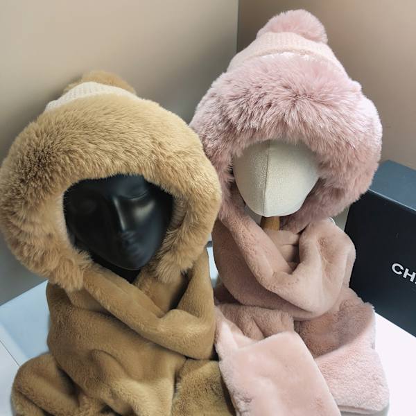 Scarf handskar hatt mjuk vadderad sjal kvinnor vinter utomhus värme（rose） Stickad mössa dam vinter varm mössa mössa handskar och halsduk Set Rosa