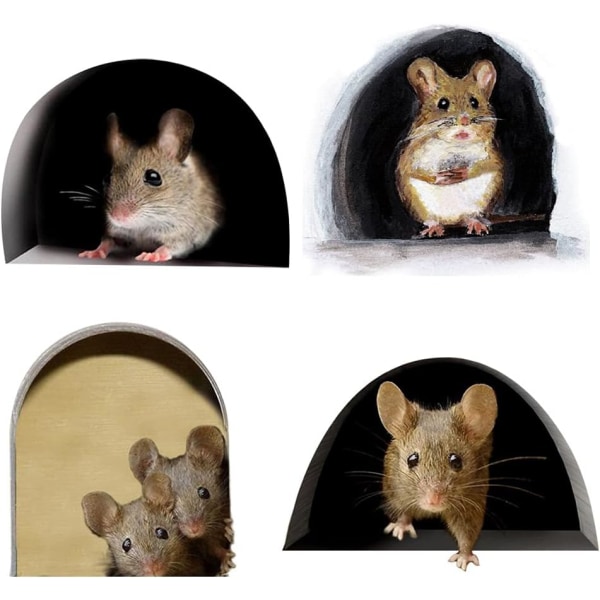 3D realistisk mushålsväggdekal, mus i ett hål, rolig konst, heminredning, vinyl, för vardagsrum, barnkammare, plantskola, väggdekoration (20st)