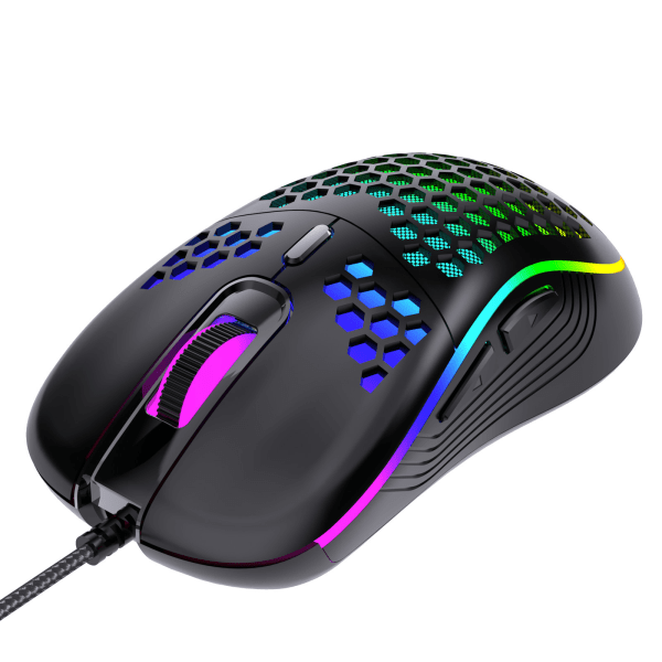 1-pack ihålig mus trådbunden mekanisk spelmus för spel med färg LED-lampor, tyst klick, 2,4G USB Nano-mottagare