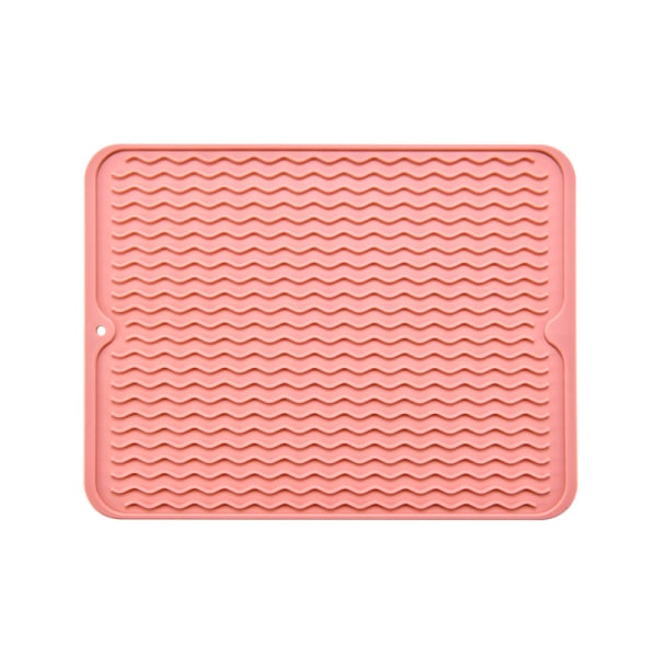 Diskmatta för köksbänk, stor miljövänlig torkmatta i silikon, lätt att rengöra värmebeständig diskmatta, 12 tum x 15,8 tum, rosa