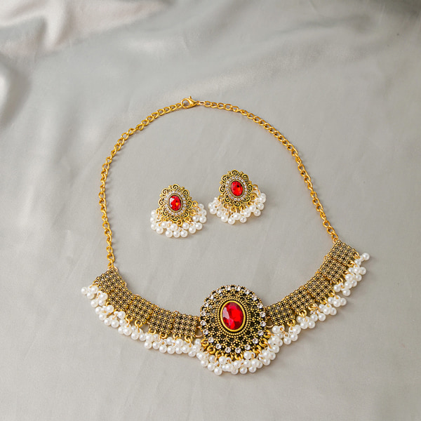 Pärlor täckta paljetter vintage pinup tjej halsband set örhängen individualitet patchwork färg kedja örhängen
