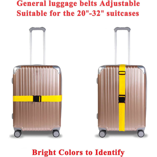 2-pack justerbara remmar med snabbspänne för resväskor, ljusa färger, gul