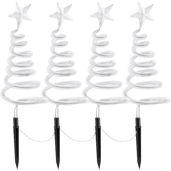 Sett med 4 Spiral Juletre Path Finder Stake Lights 40 LED Utendørs Hage Festlig Juledekorasjon (Hvit)