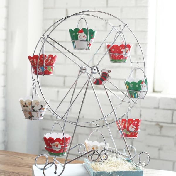 Metall Pariserhjul Cupcake Holder Bryllup Bursdag Fest Kake Stativ Display Rack