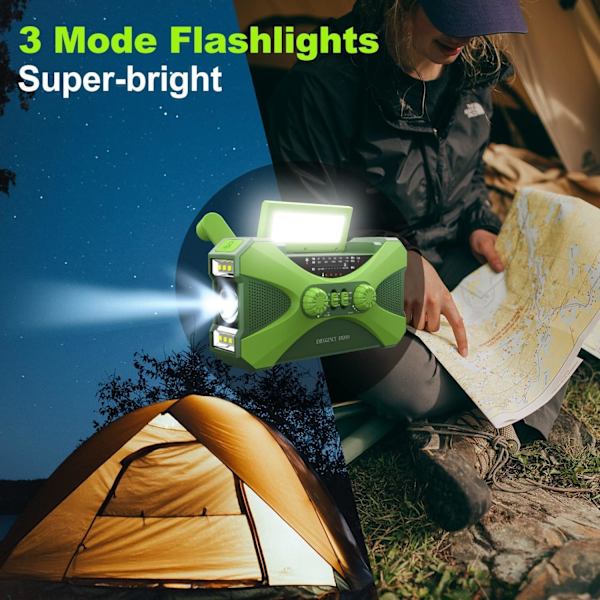 【10000mAh】 Nödradio Handvev Solar, NOAA väderradio Flera power , ficklampa, läslampa, mobiltelefonladdare, SOS Alarm, Portabl