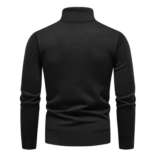 Herrtröja förtjockad tröja enfärgad casual med hög krage (svart--L storlek)
