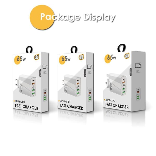 Ny PD65W Snabbladdare för Mobiltelefon 5V4A US Version PD+3USB Multi-Port Adapter (1-pack, Vit)