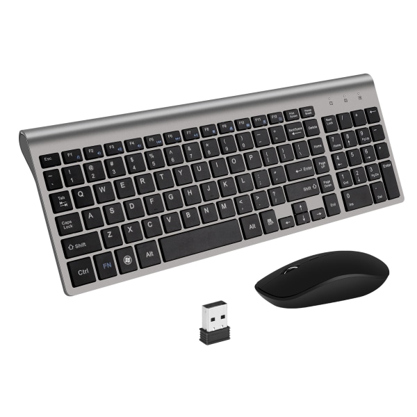 USB langaton näppäimistö ja hiirisetti, erittäin ohut, hiljainen pöytäkoneen kannettavan toimistohiiri ja -näppäimistö (harmaa)