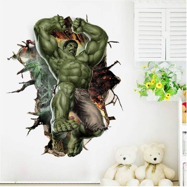 Superhjälte väggdekor Hulk väggdekor Utmärkt vinyl väggdekor för pojkar sovrum vardagsrum (storlek 35,4 x 23,6 tum)