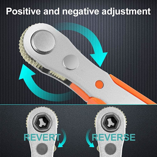 Räikkäruuvimeisselisarja 13 KPL 110 mm, 1/4\" Miniräikkävääntimet ja 12 mallin ruuvikärkeä 1/4 tuuman High Torque Mini Ratcheting Reversib -kiinnityksellä