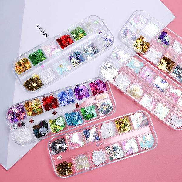 5 lådor Jul Nageldekorationer Holografisk Snöflinga Nagel Glitter Jul Nagel 3D Snöflinga Nagel paljetter Star Glitter Gör-det-själv Manikyr Laser Access